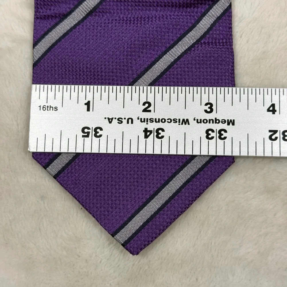 Versace Mens Purple Silk Necktie Silver Striped Medusa Head Logo Made in Italy